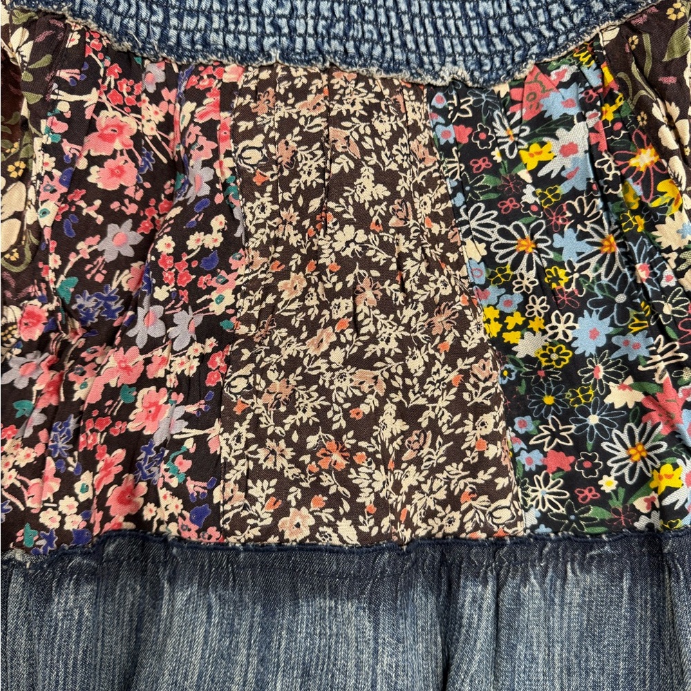 Smocked Tiered Floral Midi Dress in Teal and Black - Picture 11 of 12